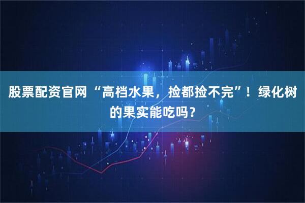 股票配资官网 “高档水果，捡都捡不完”！绿化树的果实能吃吗？
